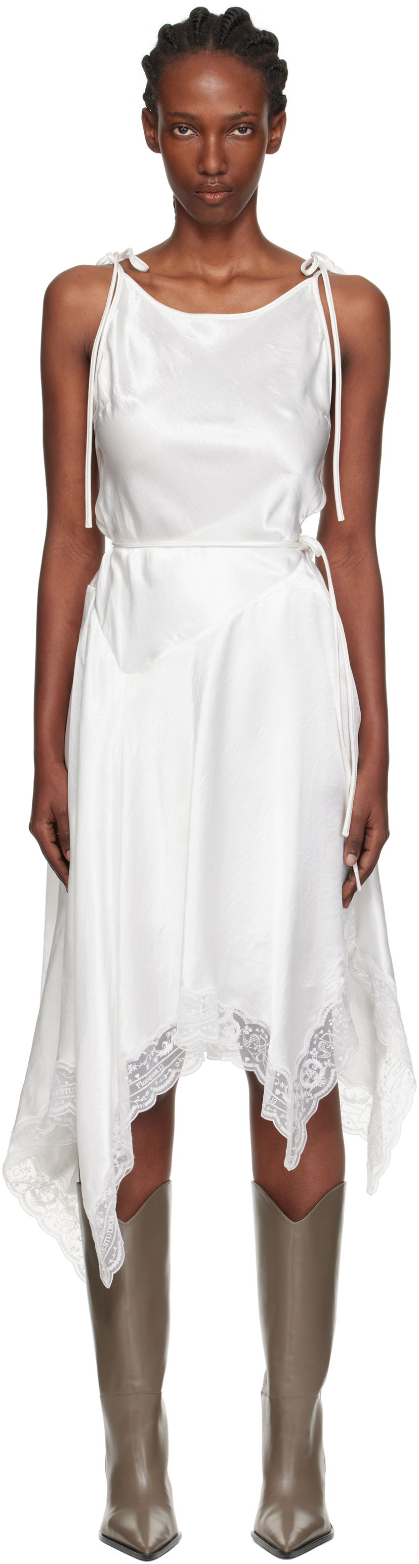 Klä Acne Studios Acne Studios Satin Lace Midi Dress Vit | A20862-