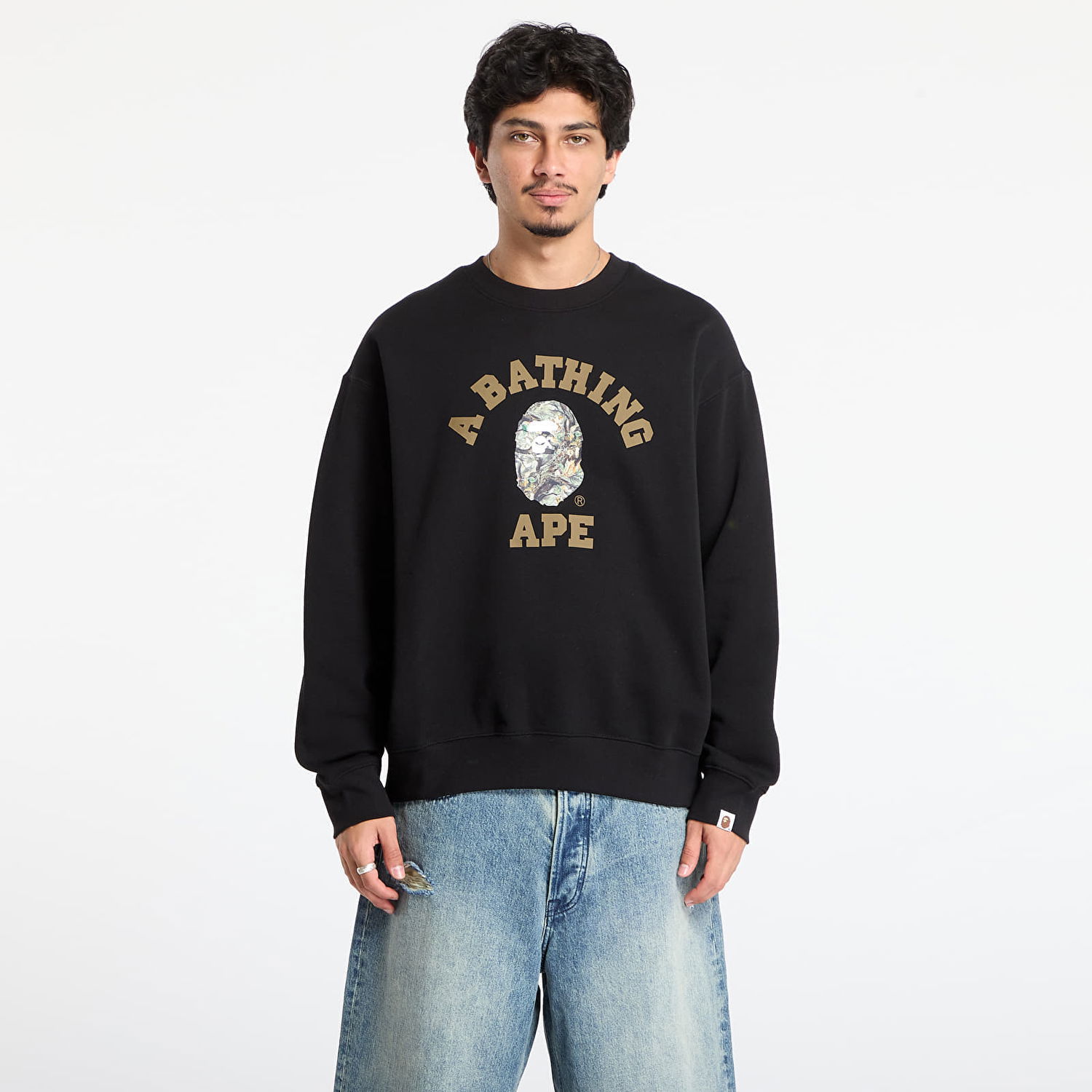 Sweatshirt BAPE Tree Edge Camo College Relaxed Fit Crewneck Sweatshirt Svart | 001SWL801301MBLK, 0