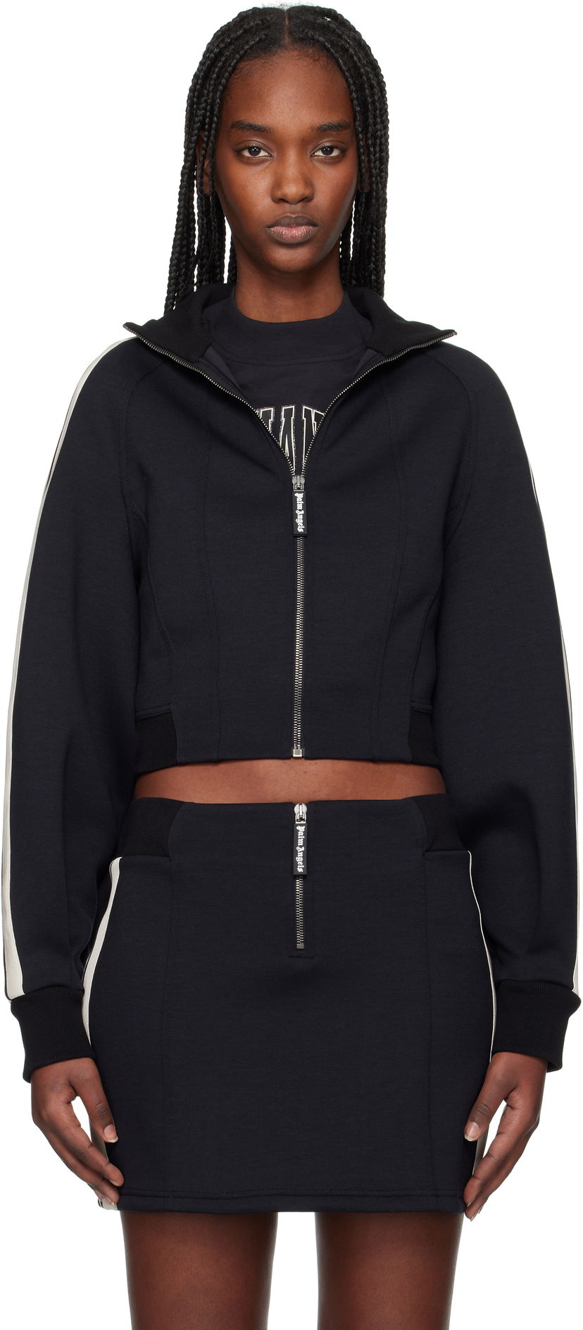 Träningsoverall Palm Angels Palm Angels Neoprene Cropped Track Jacket Mörkblå | PWEA127S25FAB0011003