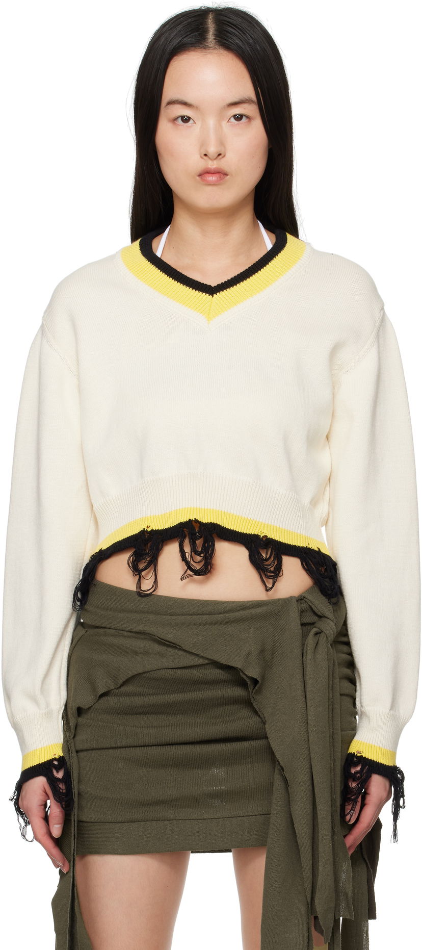Sweater Ottolinger Ottolinger Cropped V-Neck Sweater Vit | 107-101507-02