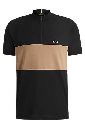 Polotröja BOSS BOSS Active Cotton-Blend Polo Shirt with Colorblock Svart | 50538102
