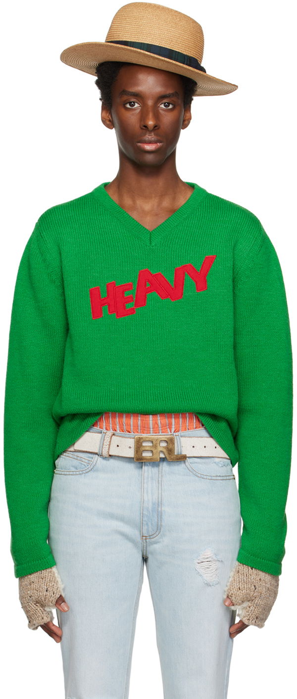 Sweater ERL ERL Men's Patch V-Neck Sweater Grön | ERL06N008