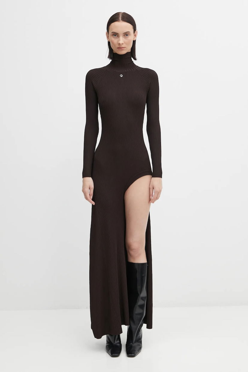 Klä Coperni Leg Cut-Out Rib Gown Maxi Brun | COPML155Y3011