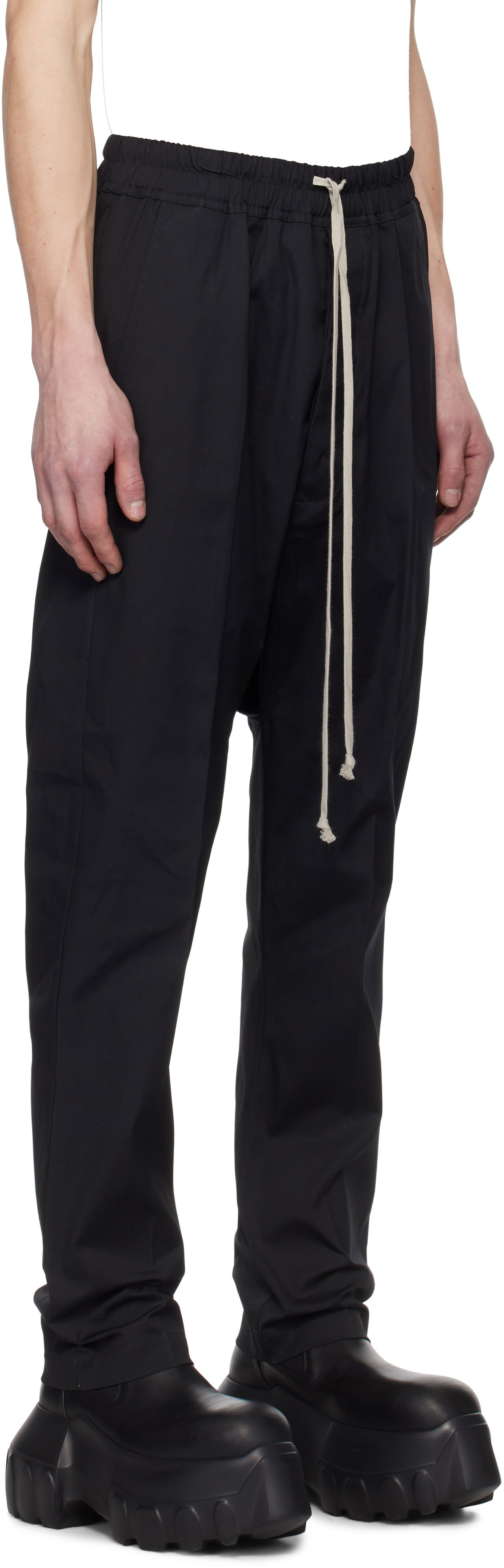 Byxor Rick Owens Rick Owens Hollywood Heavy Drawstring Trousers Svart | RU01E5380 TE, 1