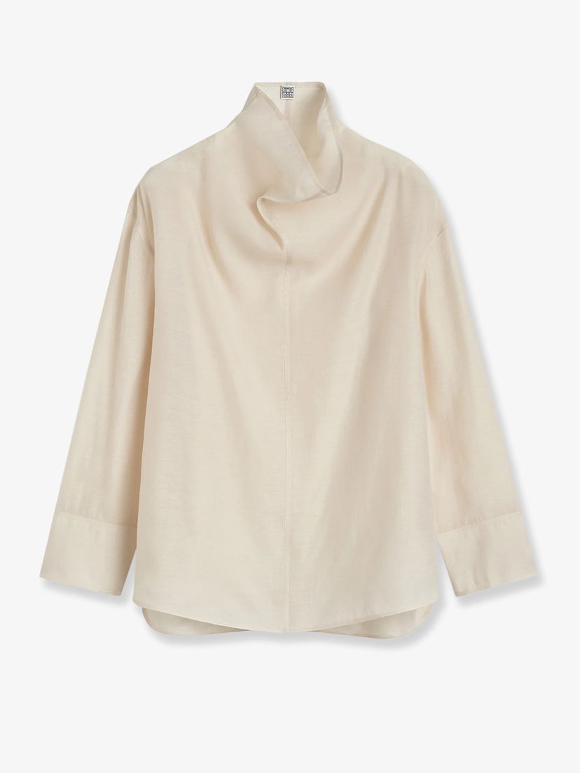Skjorta TOTEME Draped Neck Blouse Beige | 244WRT0371FB0265116