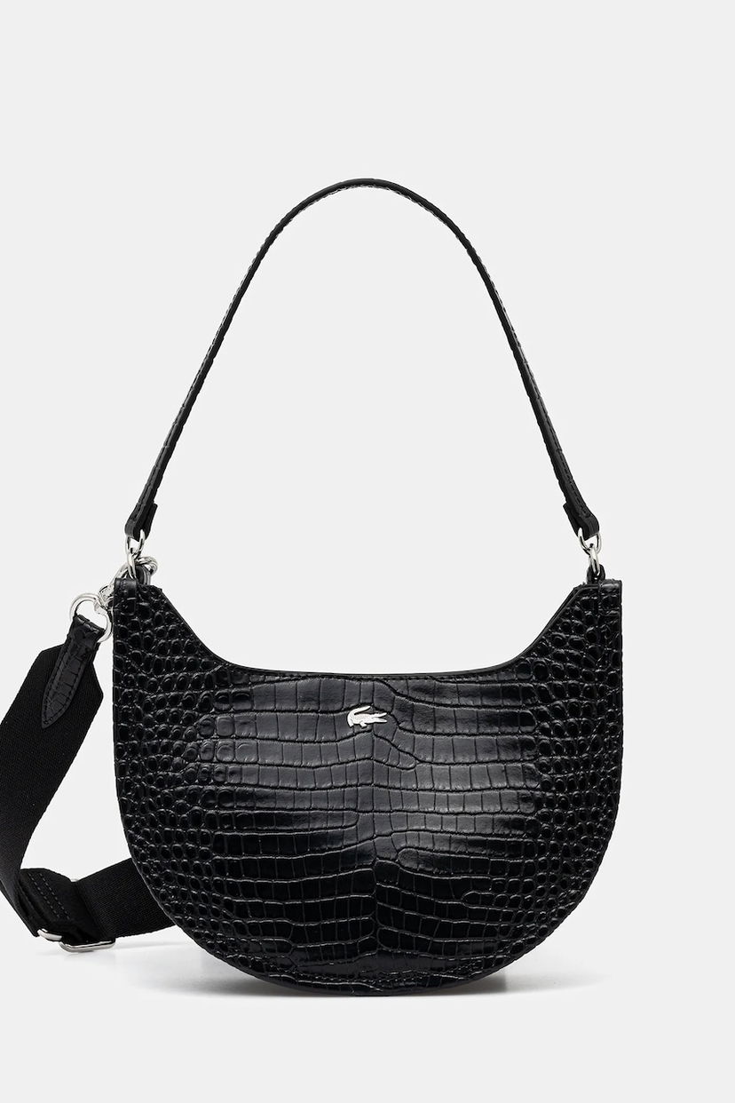 Axelväska Lacoste Lacoste Croc-Effect Shoulder Bag Svart | NF4980KL