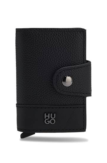 Plånbok BOSS Grained-leather card holder with stacked logo trim Svart | 50553933, 0