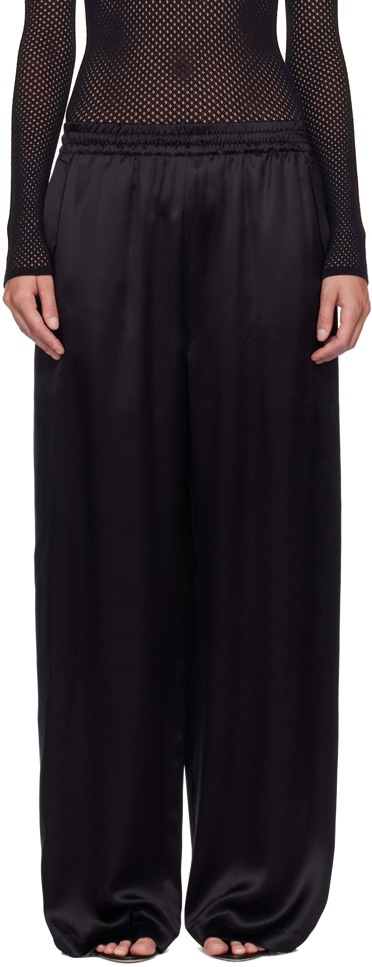 Byxor WARDROBE.NYC WARDROBE.NYC Satin Pajama Trousers Svart | W2242F25SE, 0