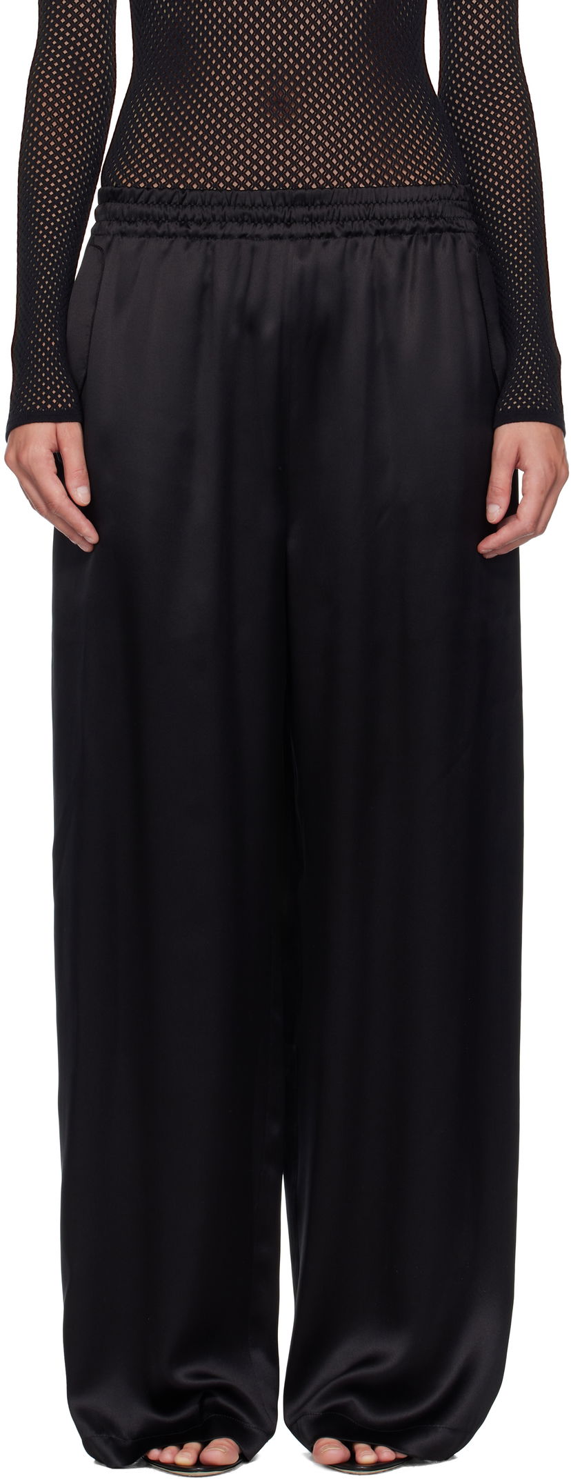 Byxor WARDROBE.NYC WARDROBE.NYC Satin Pajama Trousers Svart | W2242F25SE