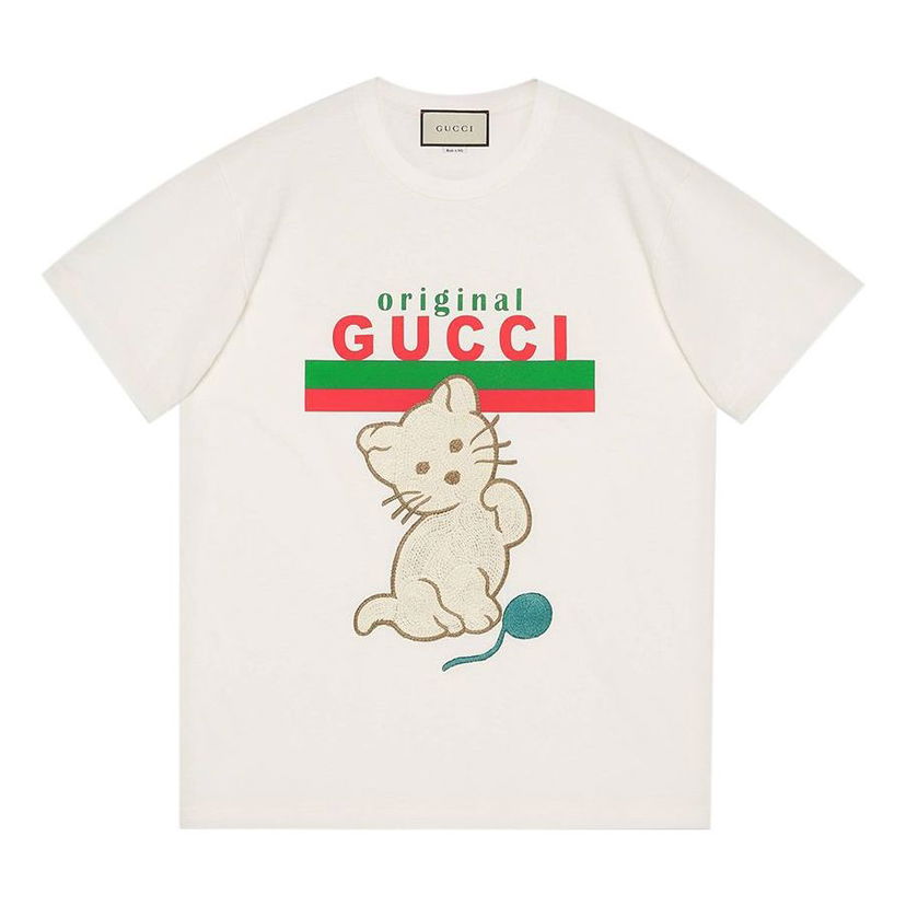 T-shirt Gucci Gucci Cat T-Shirt Vit | 615044-XJCRG-9095