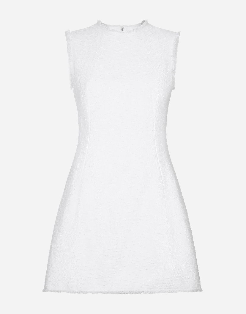Klä Dolce & Gabbana Short Cotton Tweed Dress Vit | F6JKDTHUMT9W0800
