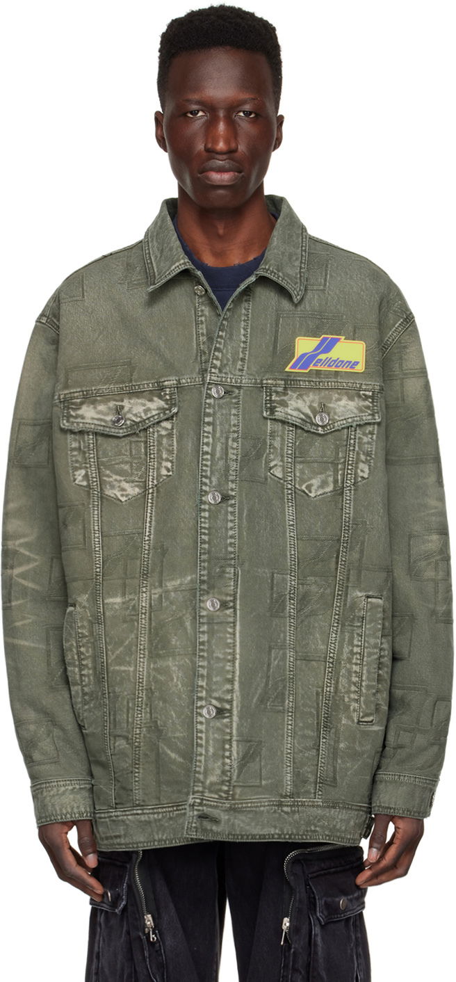 Jacka We11done We11done Jacquard Logo Denim Jacket Grön | WD-DJ1-22-366-U-KK