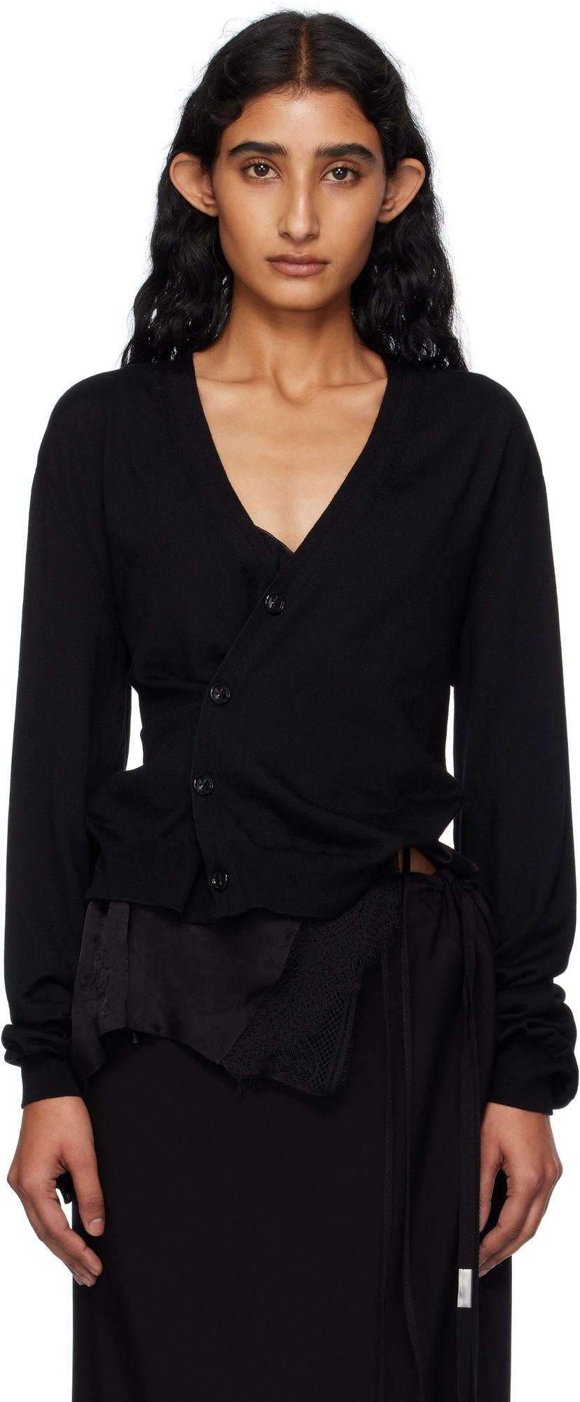 Sweater Ann Demeulemeester Ann Demeulemeester Zofia Asymmetric Spliced Cardigan Svart | 2510-W-KN18-KN056-099
