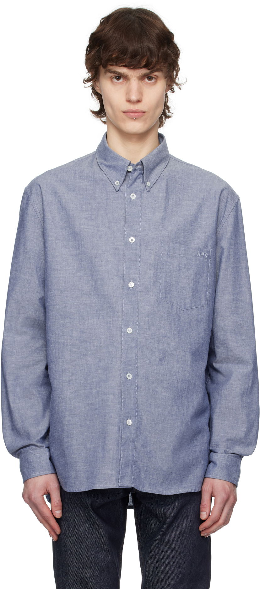 Skjorta A.P.C. A.P.C. Edouard Embroidered Shirt Blå | COHDV-H12509