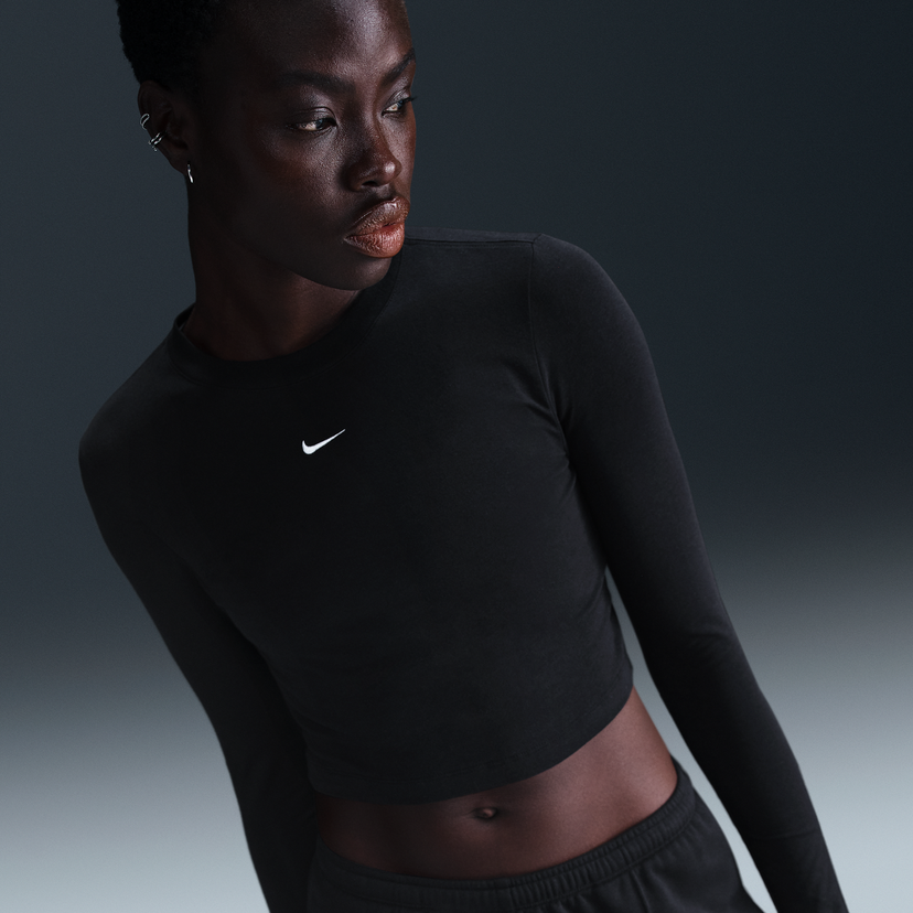 Crop top Nike Sportswear Chill Knit Long Sleeve Cropped Top Svart | HF5322-011
