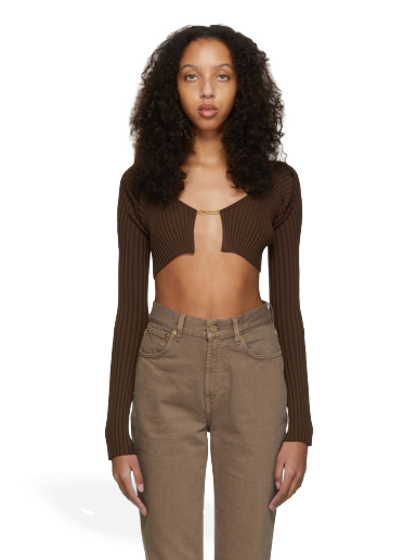 Sweater Jacquemus La Maille Pralù Cropped Cardigan Brun | 213KN108-2190