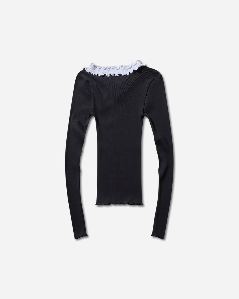 Skjorta OpéraSPORT Evita Seamless Ribbed Ruffle-Trim Long-Sleeve Top Svart | W32AW24  4