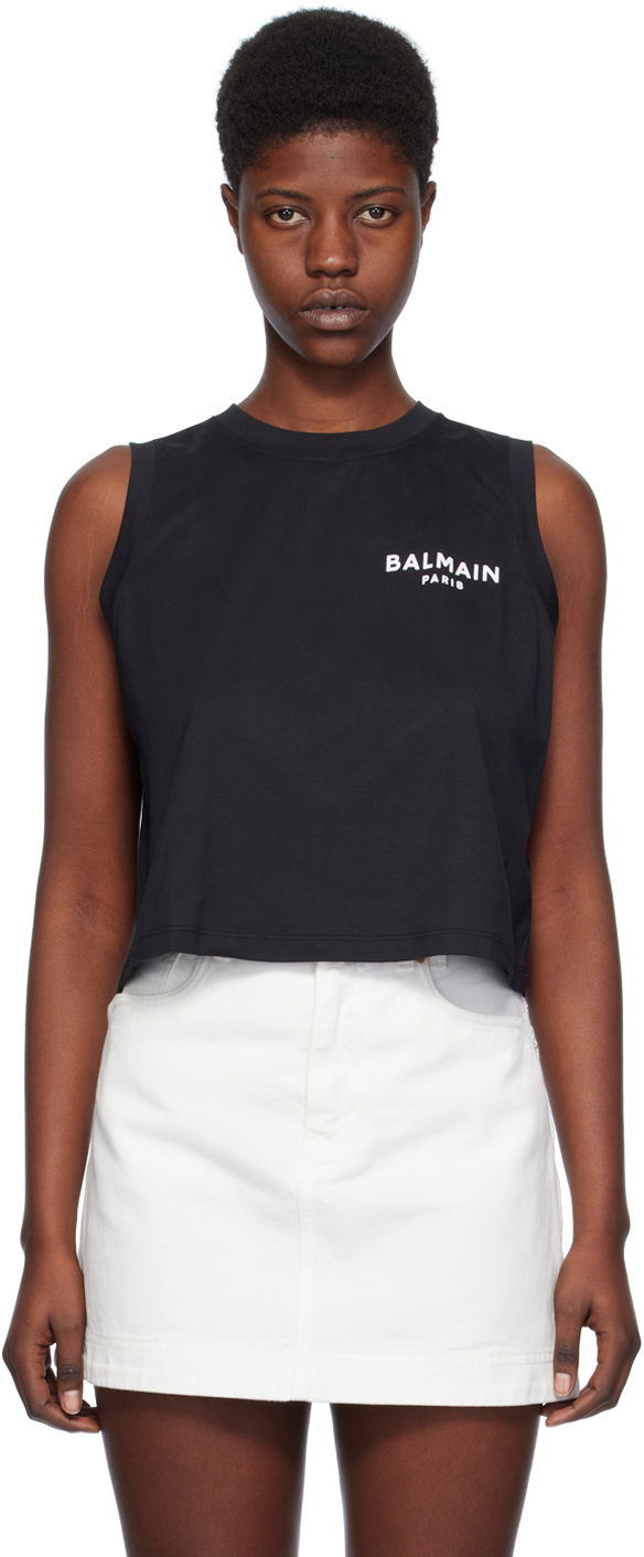 Linne Balmain Flocked Tank Top Svart | CF1EA025BB01