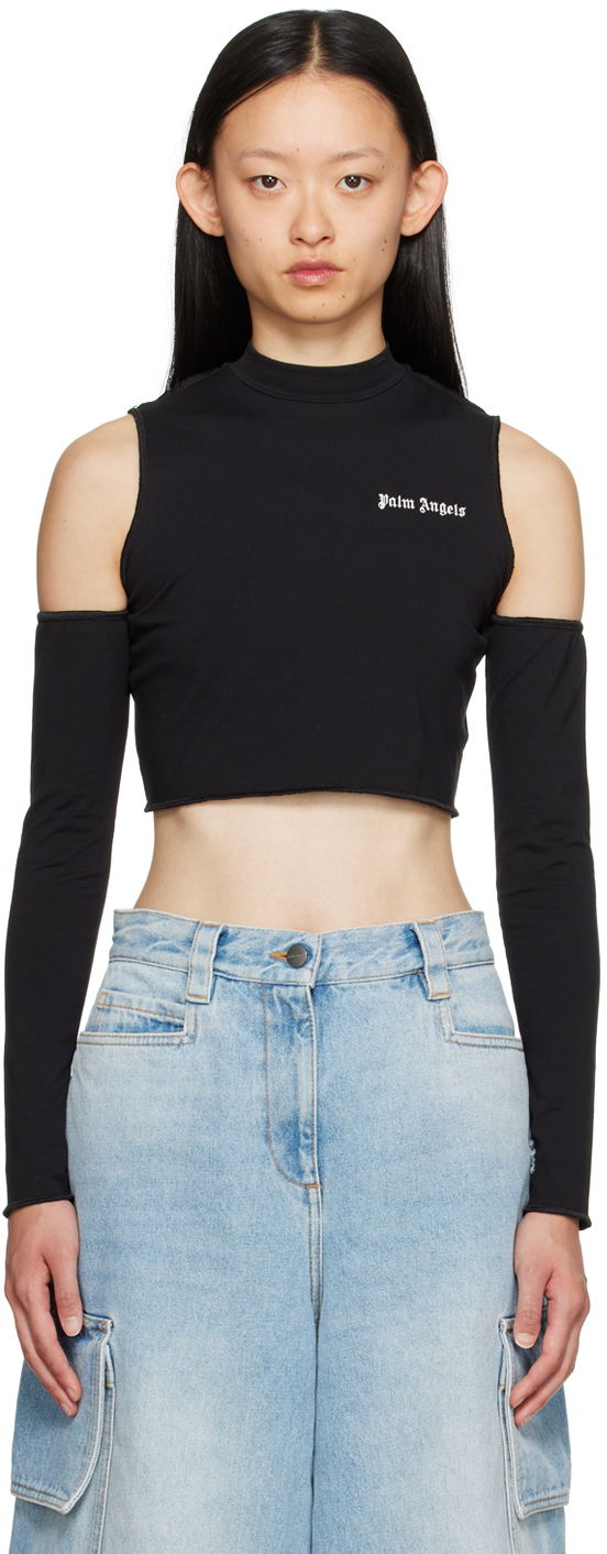 T-shirt Palm Angels Black Cutout Long Sleeve Vit | PWAB029F23FAB0011003