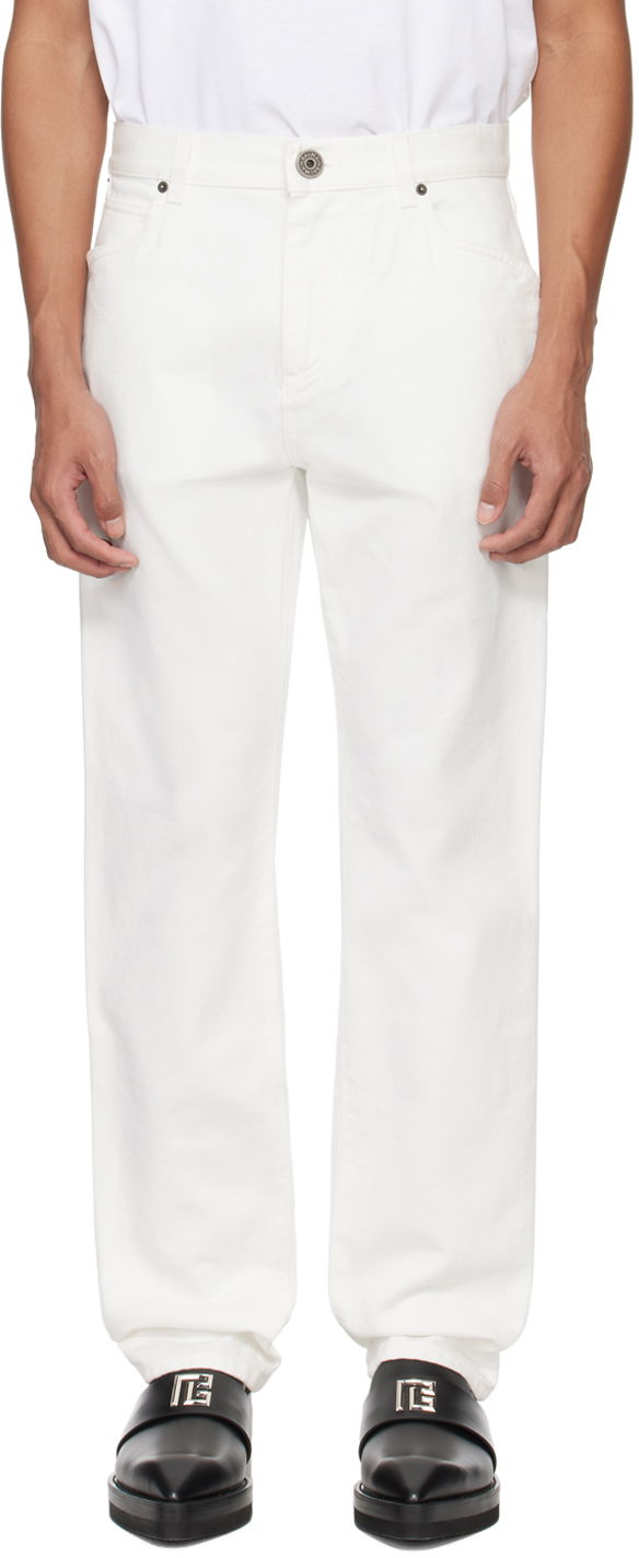 Jeans Balmain Straight-Leg Jeans Vit | CH1MI070DB69