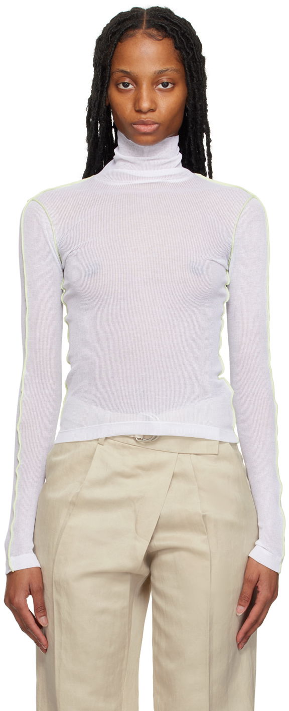 Sweater Helmut Lang Helmut Lang Sheer Turtleneck Top Vit | N01HW509