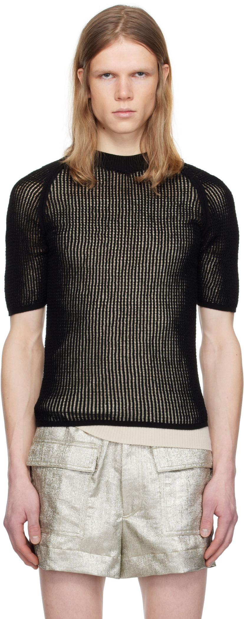 Sweater Dries Van Noten Dries Van Noten Open-Knit T-Shirt Svart | 251-021210-1709