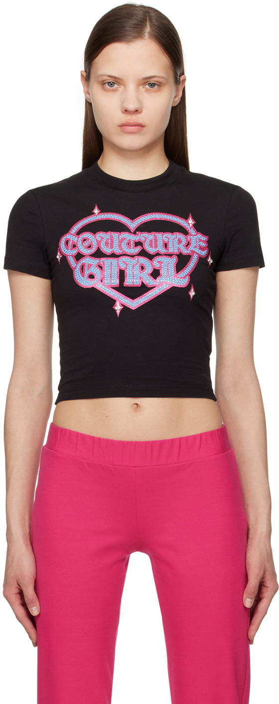 T-shirt Versace Jeans Couture Black Crystal-Cut T-Shirt Svart | E76HAHG07_ECJ02G