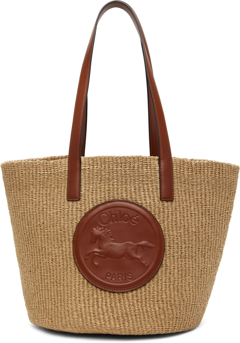 Tygpåse CHLOÉ Chloe Horse Medal Basket Tote Beige | CHC25SS591O82