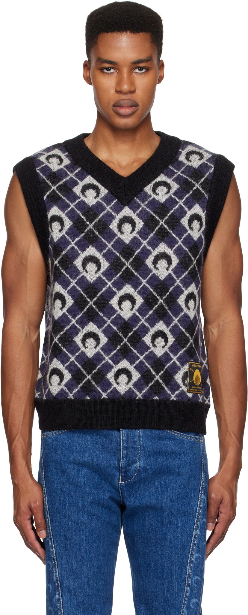 Sweater Marine Serre Argyle Knit Vest Svart | MTK020A CKNI0522