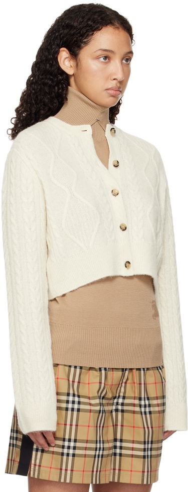 Sweater Burberry Burberry Cropped Aran Wool Blend Cardigan Vit | 8097967, 1