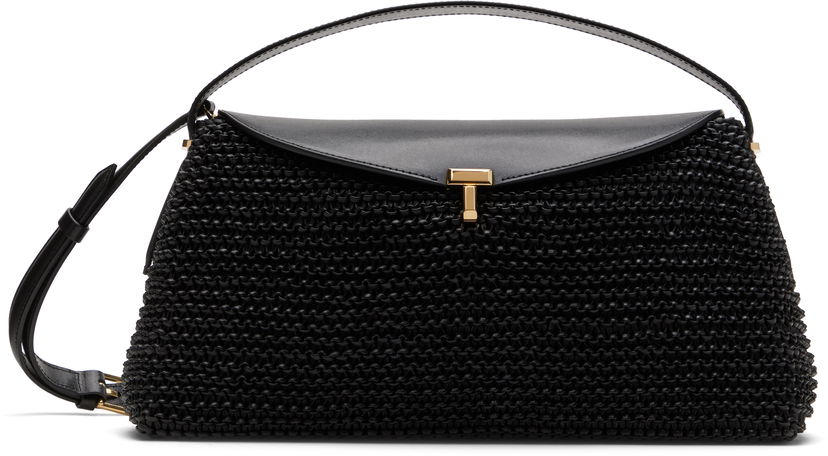 Axelväska TOTEME TOTEME T-Lock Woven-Leather Shoulder Bag Svart | 252-WAL961-LE0134