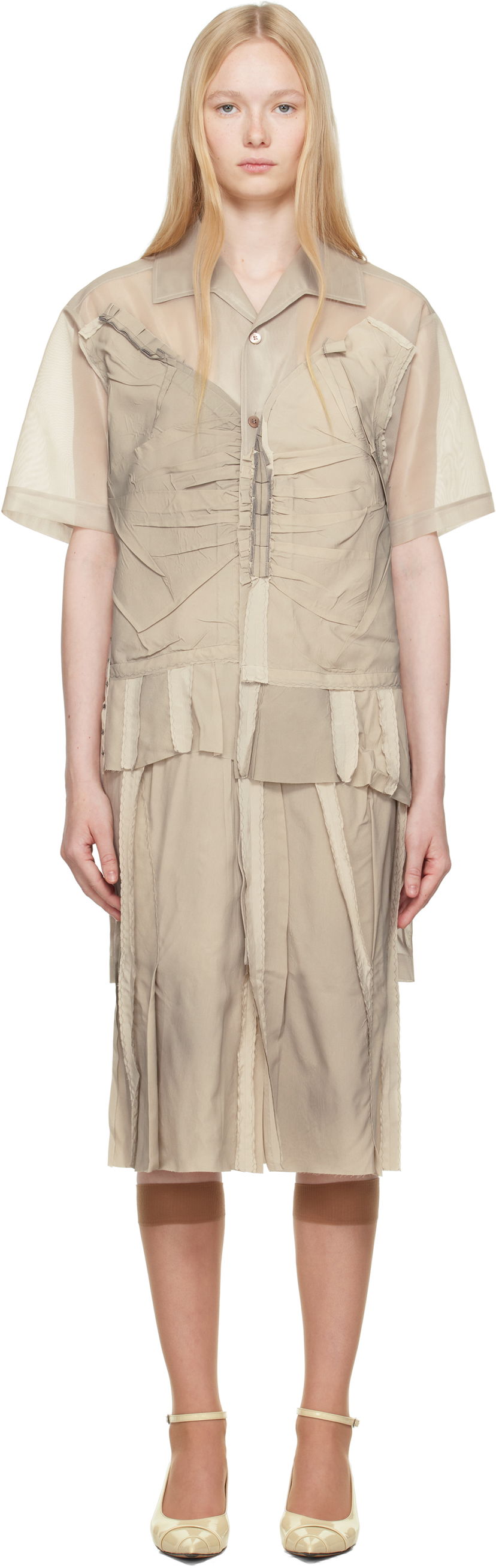 Skjorta Maison Margiela Maison Margiela Paneled Midi Dress Beige | S51DD0033 MTJ020