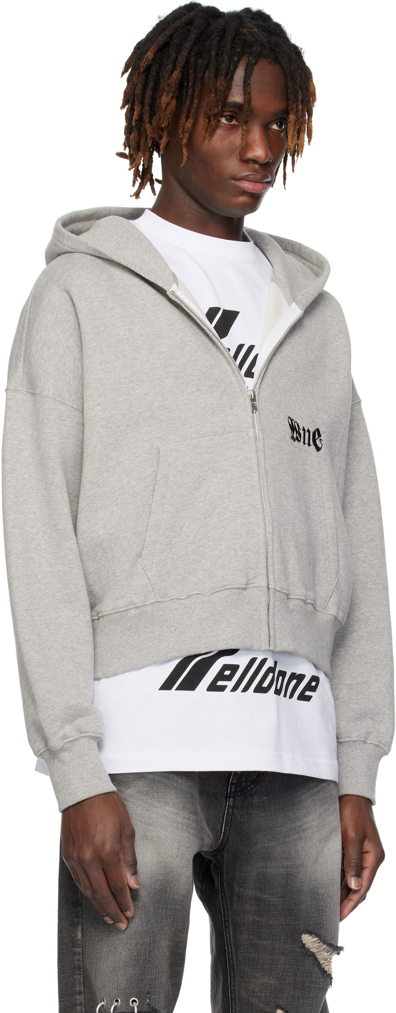 Sweatshirt We11done We11done Logo Zip-Up Cropped Hoodie Grå | WD-TJ0-25-815-U-MG, 1