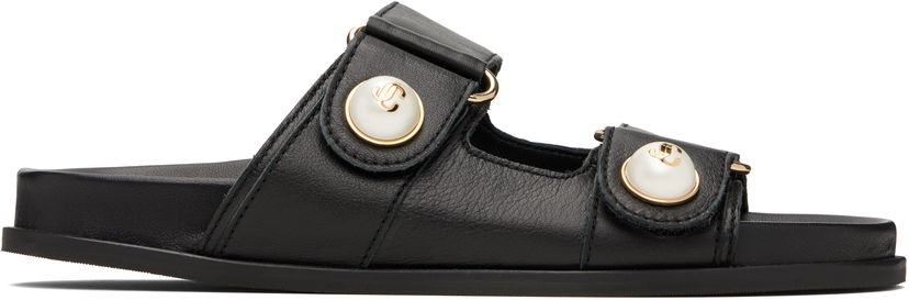 Sneakers och skor Jimmy Choo Fayence Pearl-Embellished Leather Flat Sandals Svart | FAYENCE SANDAL