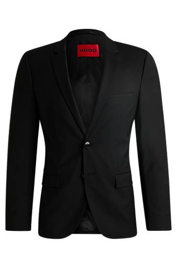 Jacka BOSS HUGO Extra-Slim Fit Stretch Wool Blend Jacket Svart | 50446523
