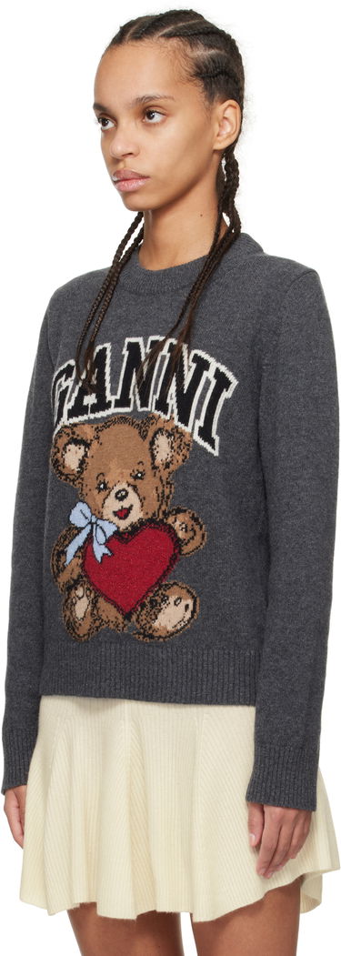 Sweater GANNI GANNI Graphic Bear Sweater Grå | K2370, 3