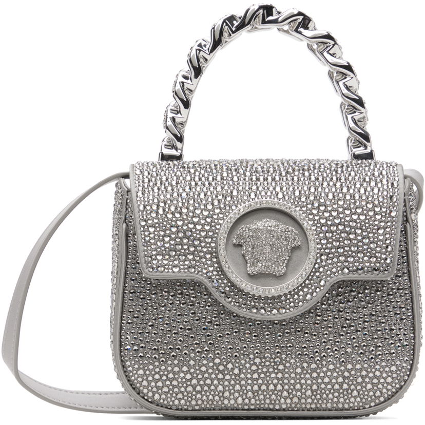 Handväska Versace Silver Crystal 'La Medusa' Mini Bag Metallisk | 1003016_1A06487