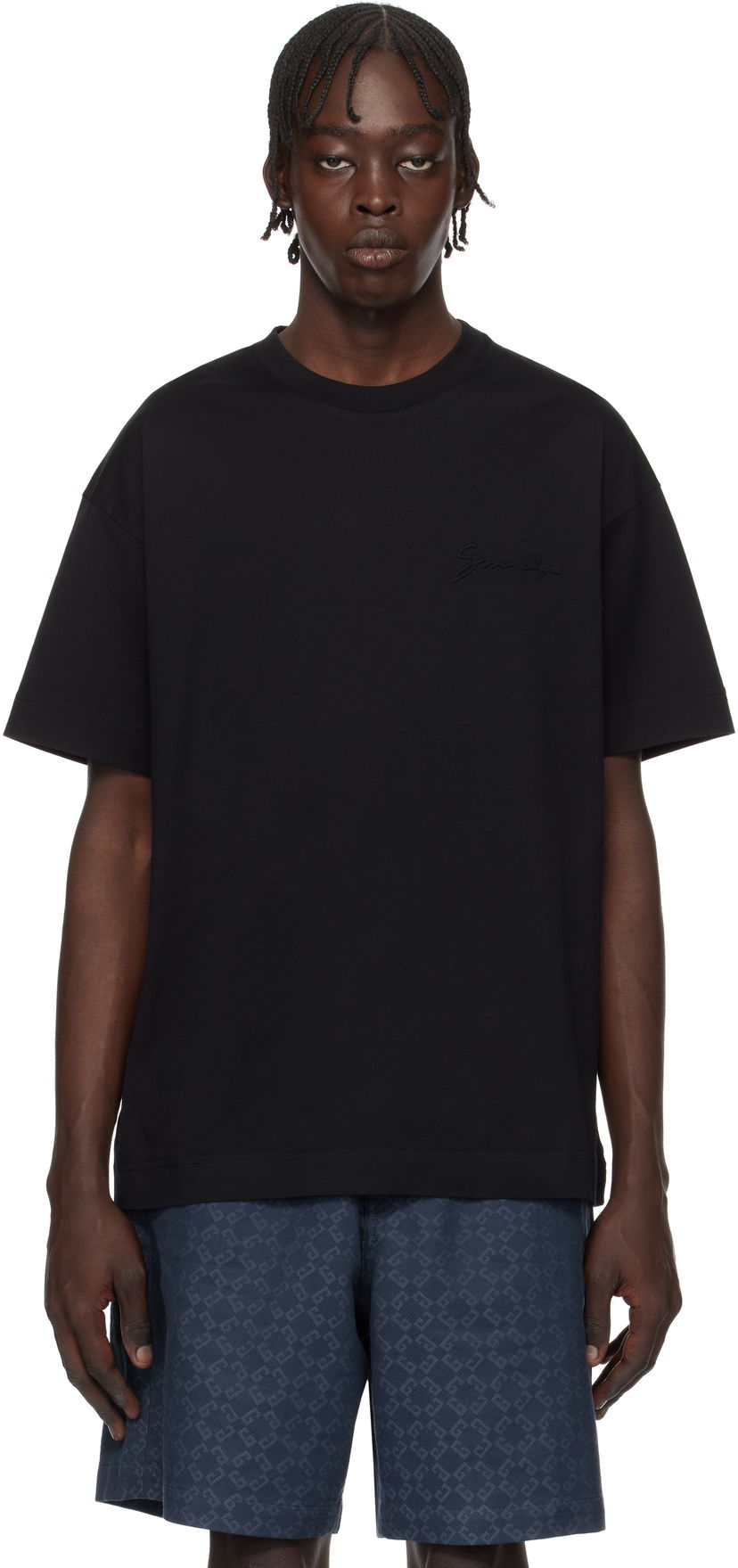 T-shirt Givenchy Print Black T-Shirt Mörkblå | BM71MG3YP1401