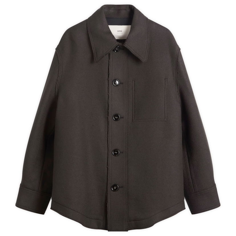 Jacka AMI Boiled Wool Gabardine Button-Down Jacket Brun | H25UJK824-WV0078-020H25
