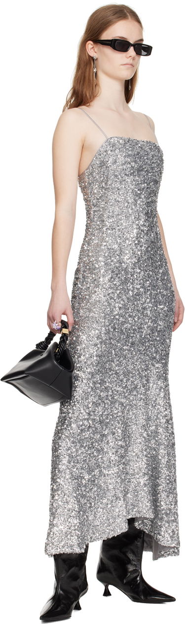 Klä GANNI GANNI Sequin Maxi Dress Grå | F9053, 3