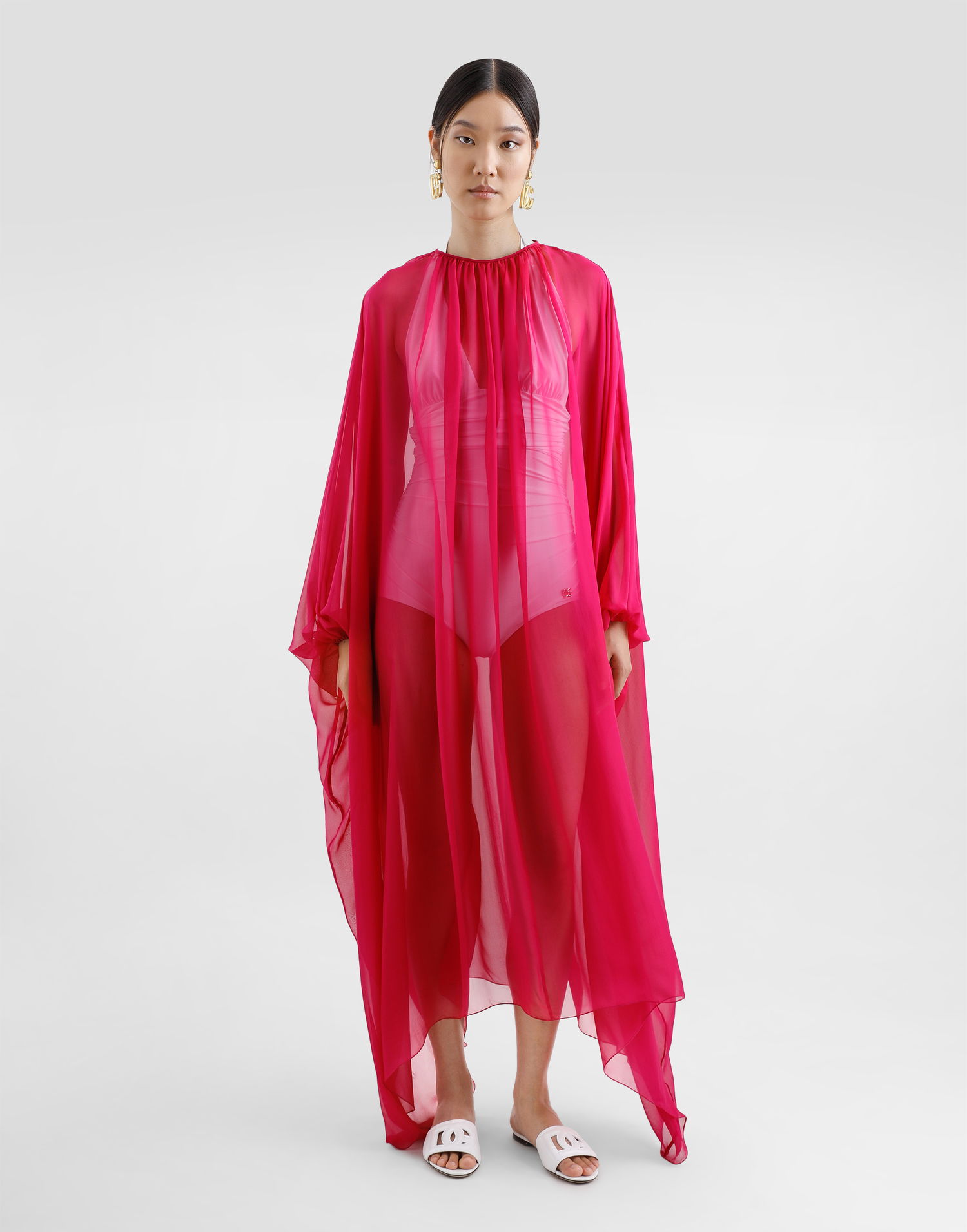 Klä Dolce & Gabbana Dolce & Gabbana Silk Chiffon Caftan with Drawstring Röd | F6JFUTFU1ATF4079, 1