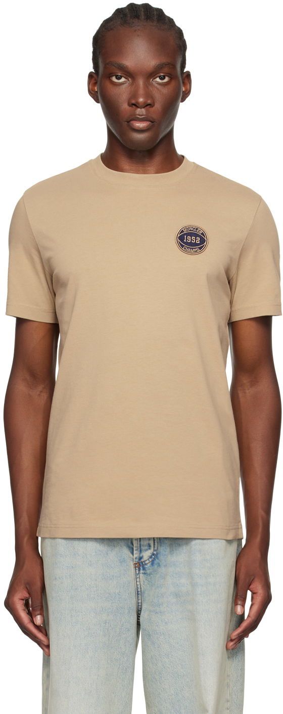 T-shirt Moncler Taupe Football Patch T-Shirt Beige | J20918C0002889AKK
