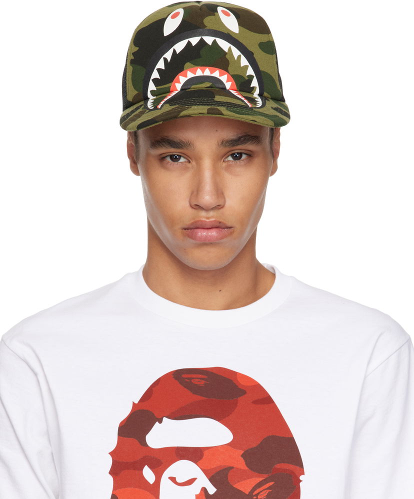 Keps BAPE A Bathing Ape 1st Camo Shark Mesh Cap Grön | 001CPK701008M