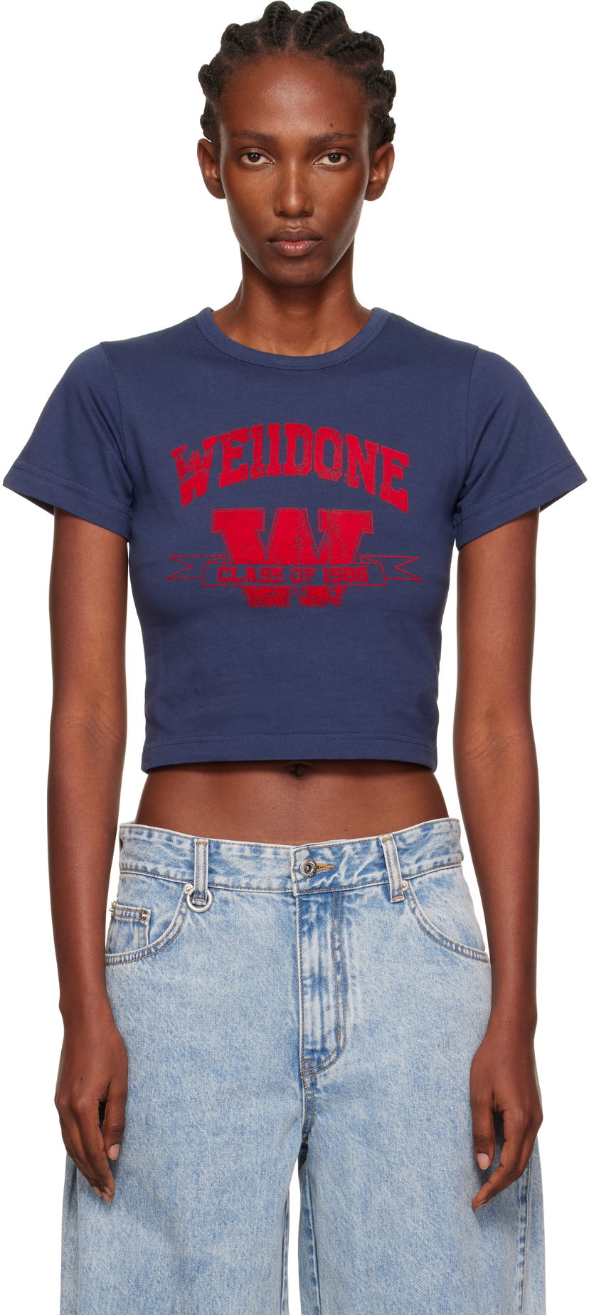 Crop top We11done We11done Slim-Fit Crop T-Shirt Blå | WD-TT2-25-749-W-NV