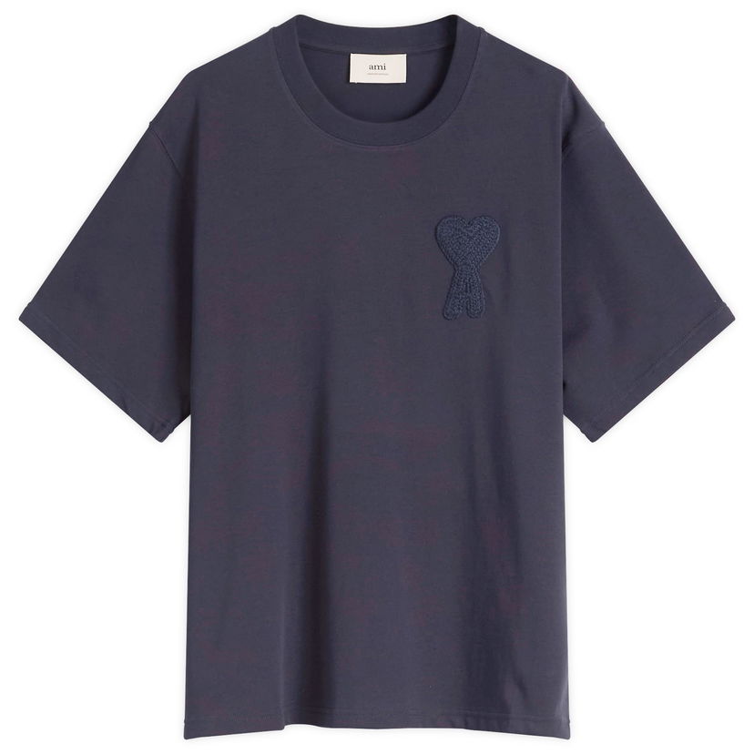 T-shirt AMI AMI Paris Men's Woven Logo T-Shirt, Size Large Mörkblå | HTS055-726-4011