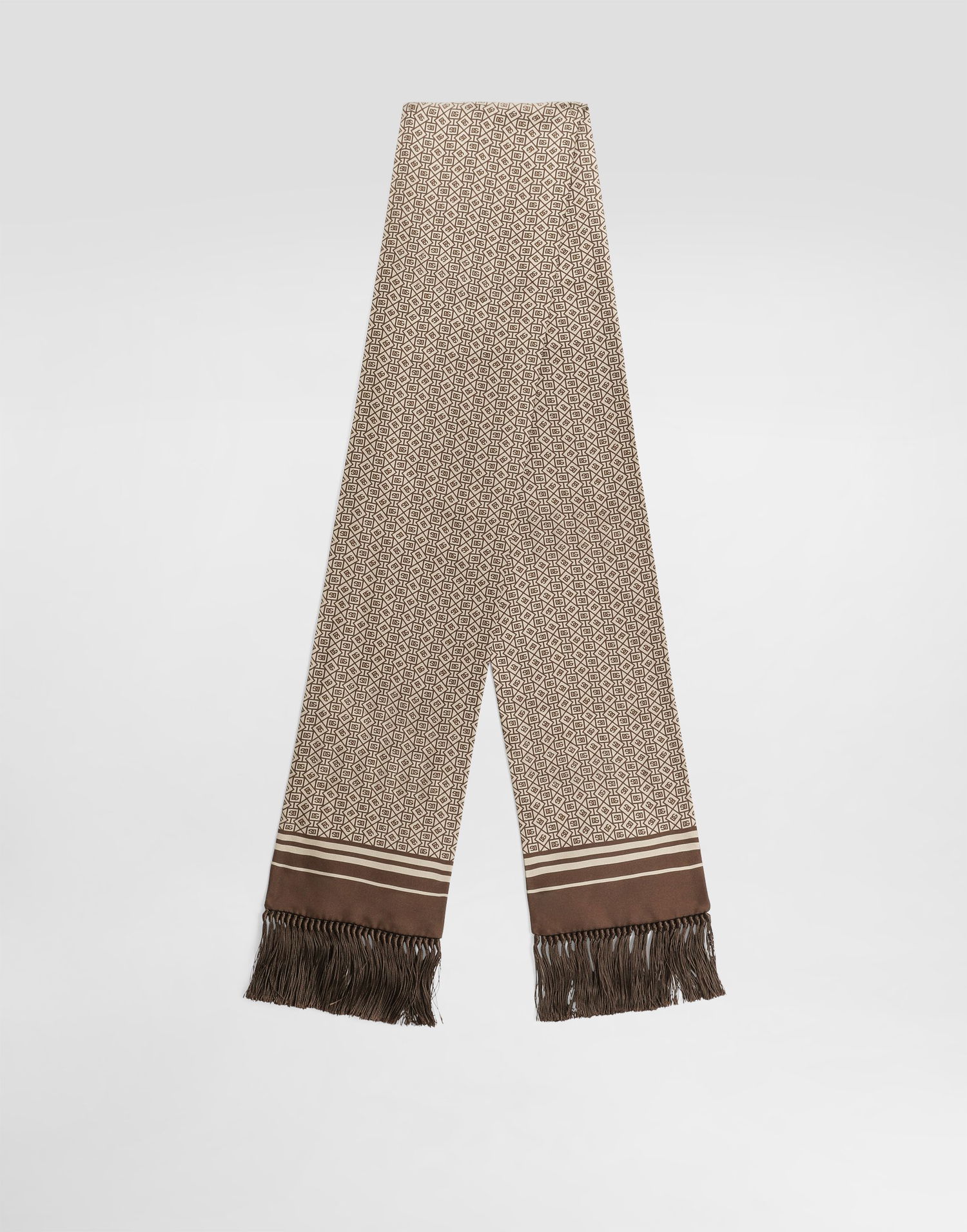 Halsduk Dolce & Gabbana Dolce & Gabbana Silk Twill Micro-design Logo Scarf with Fringes Beige | GQ214EG0WV1HH8QM, 0