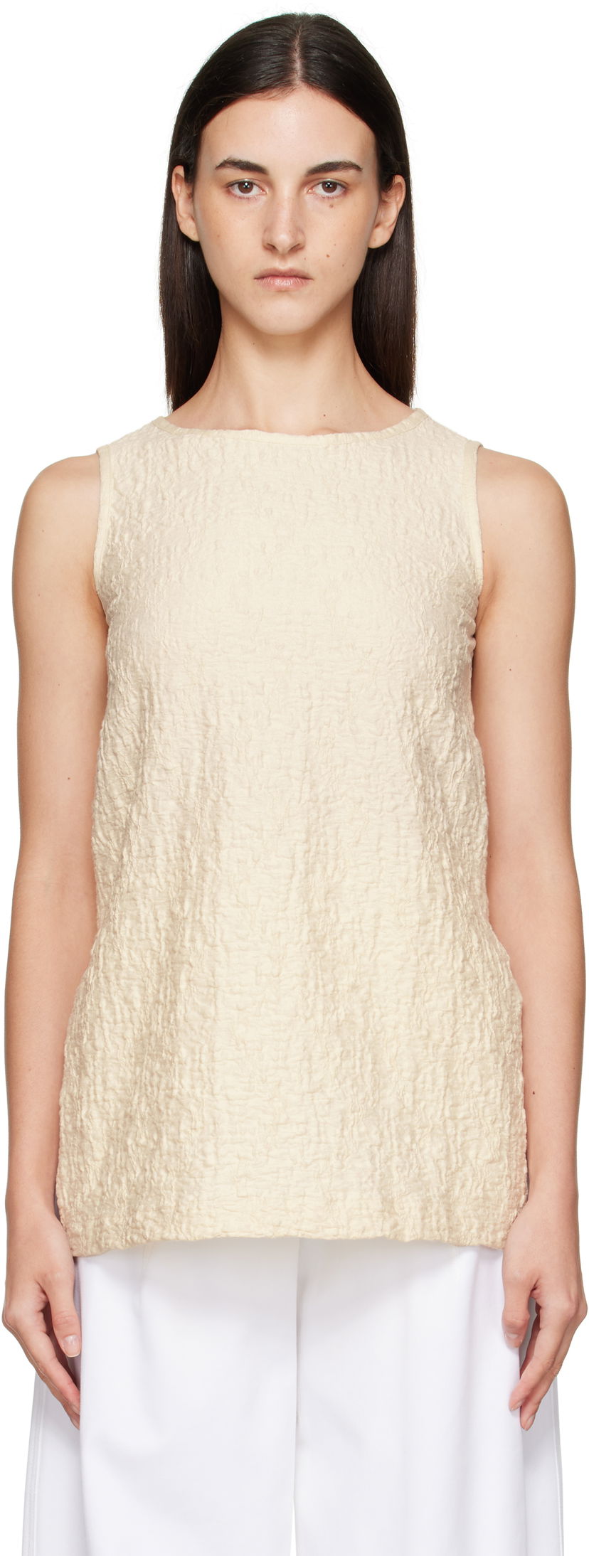 Linne Max Mara Max Mara Textured Sleeveless Top Beige | 2521946058600