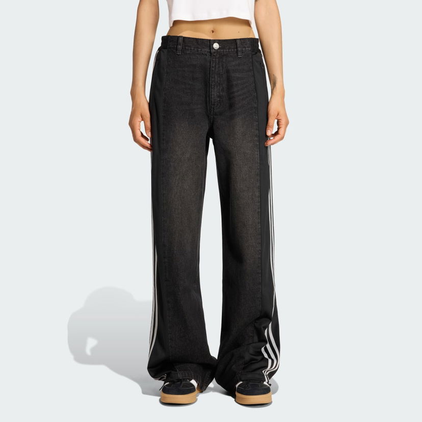 Byxor adidas Originals adidas Originals Athletic Dept Firebird Denim Wide Leg Pants Svart | KF2319