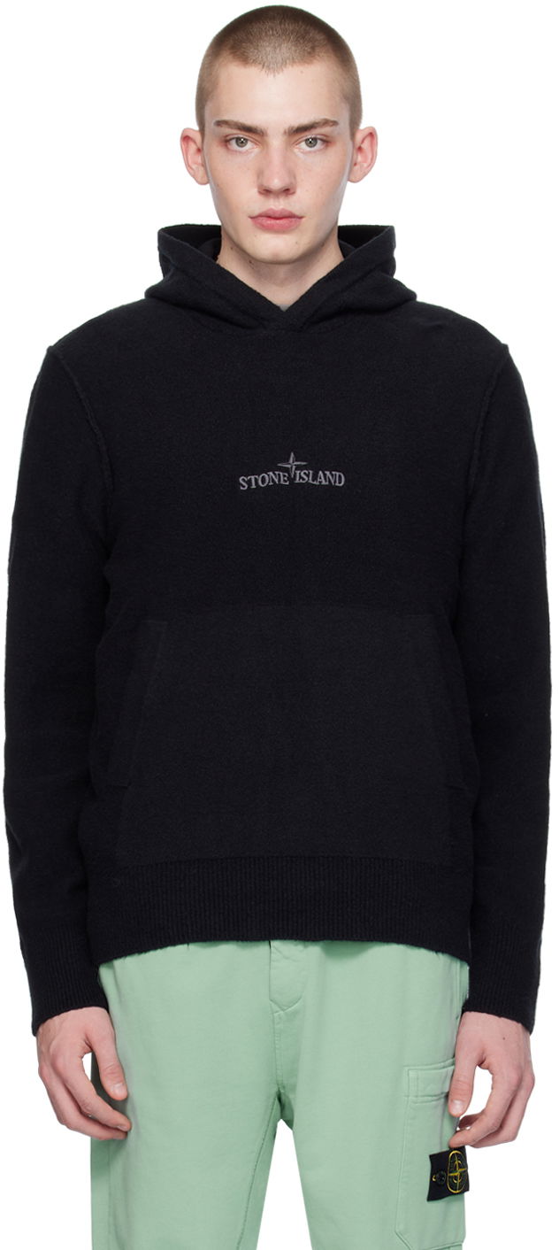 Sweatshirt Stone Island Embroidered Hoodie Svart | 8015513D2
