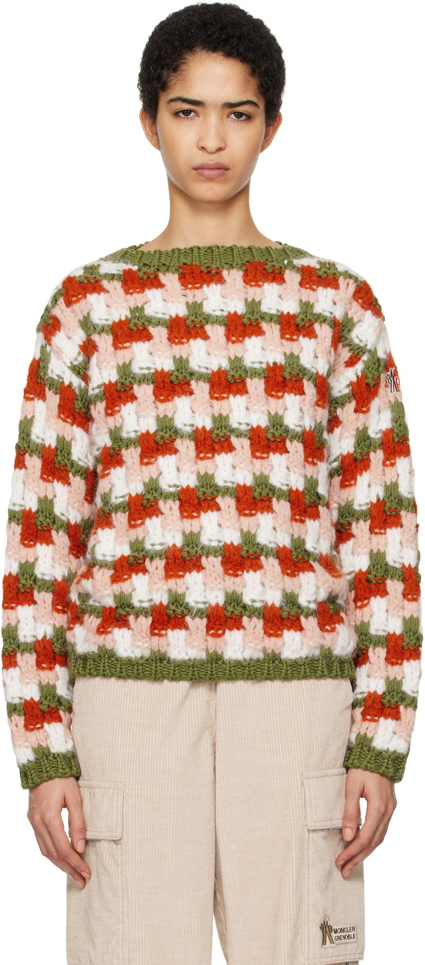 Sweater Moncler Wool & Alpaca Checkerboard Sweater Grön | J20989C00002M4404